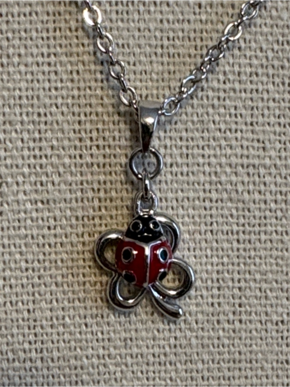 Premier Designs Ladybug & Four Leaf Clover Charm Necklace Silver Tone 16”